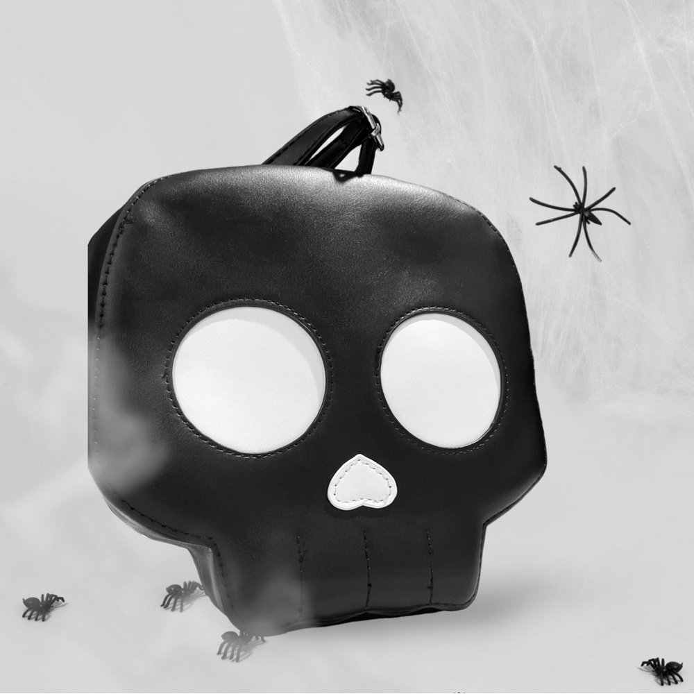 Black Skull Crossbody Bag with White Accents